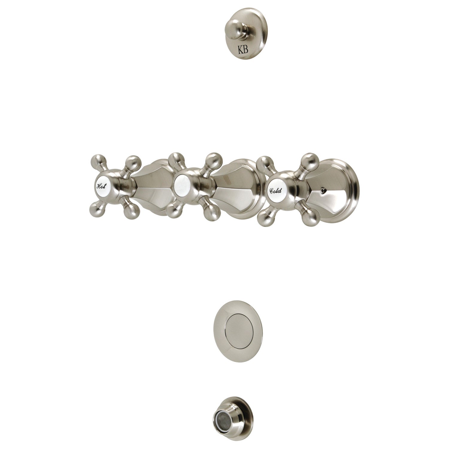 Kingston Heirloom KB4328BX - Metropolitan Three-Handle Deck Mount Bidet Faucet with Brass Pop-Up, Brushed Nickel — image 1